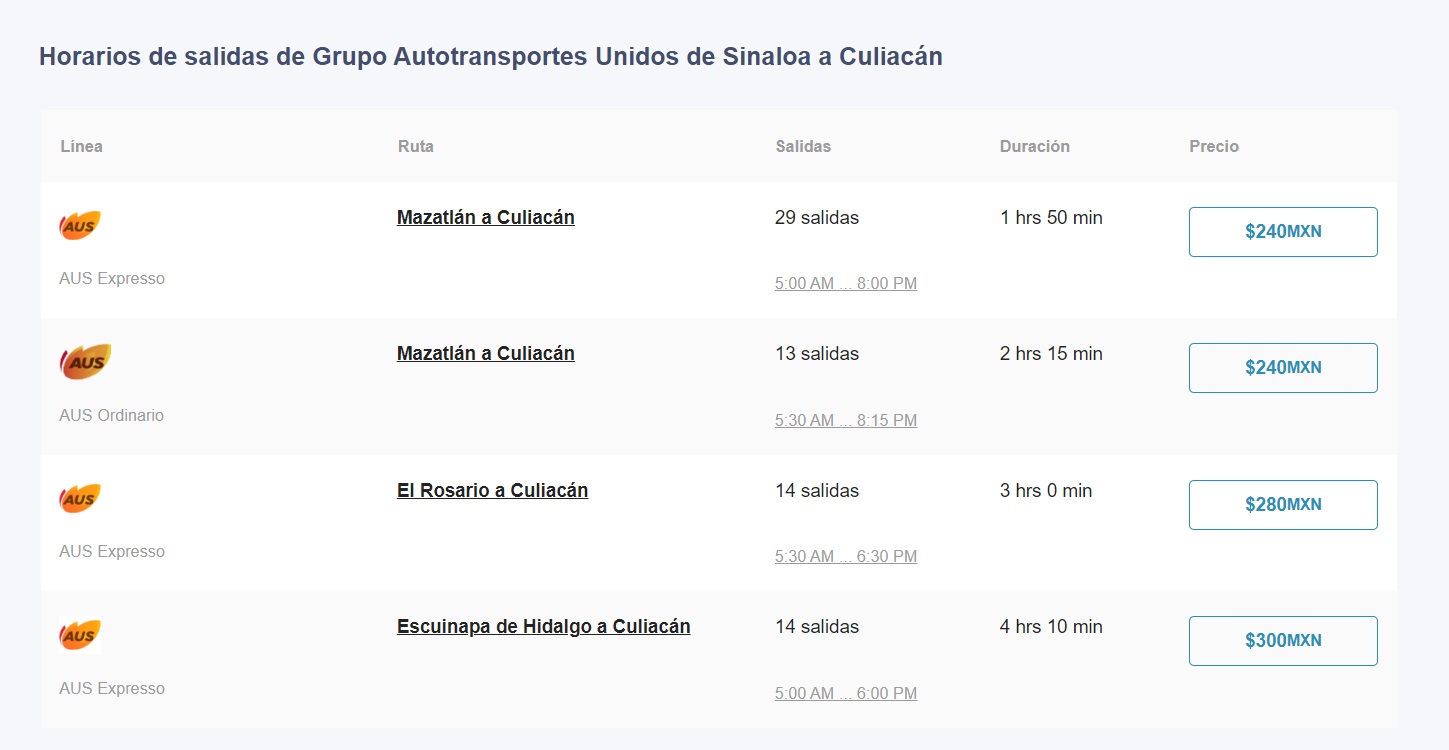 Boletos Autotransporte Unidos de Sinaloa (AUS)
